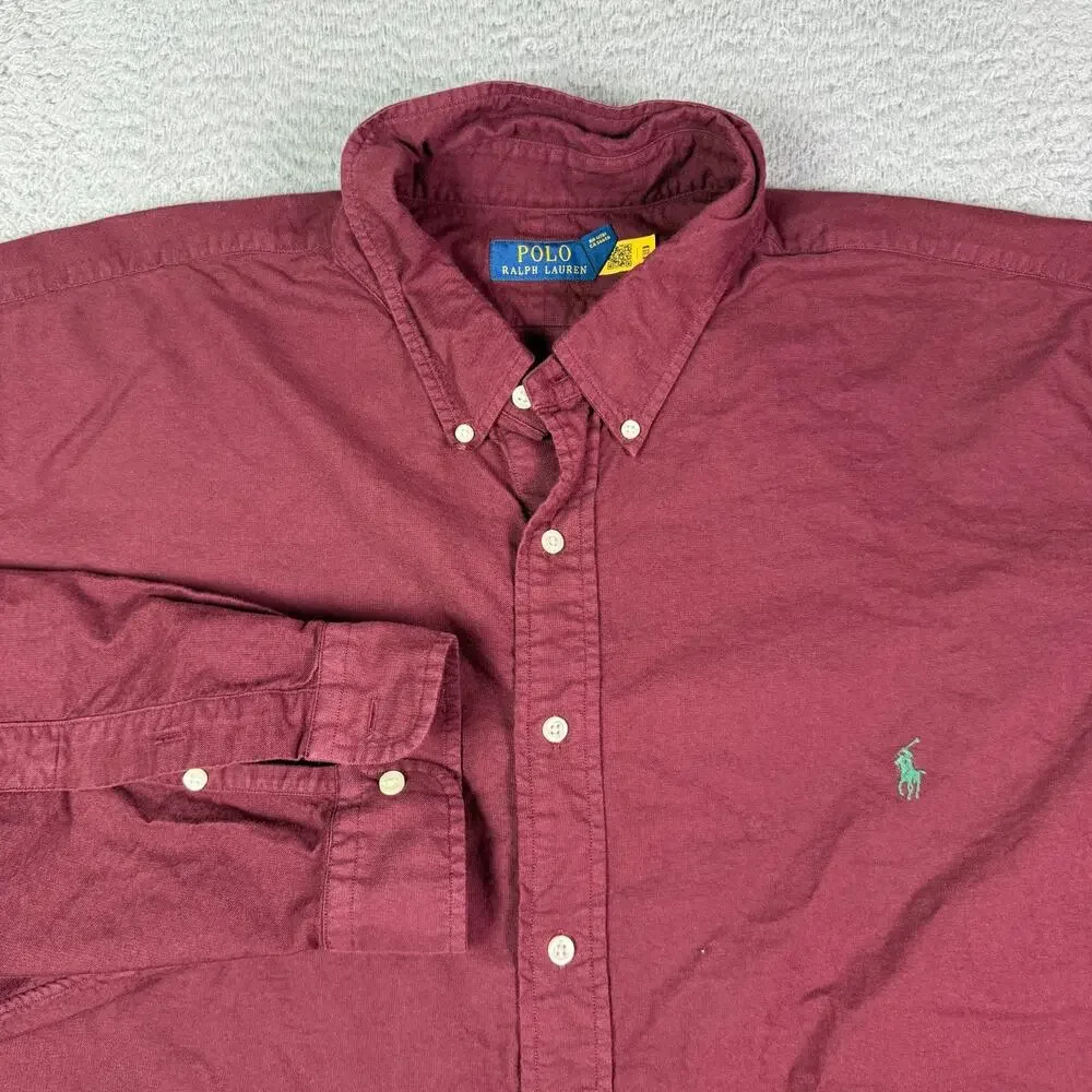 Ralph Lauren Shirt Mens 3XB Big & Tall Red Classic Button Down Oxford OCBD Pony